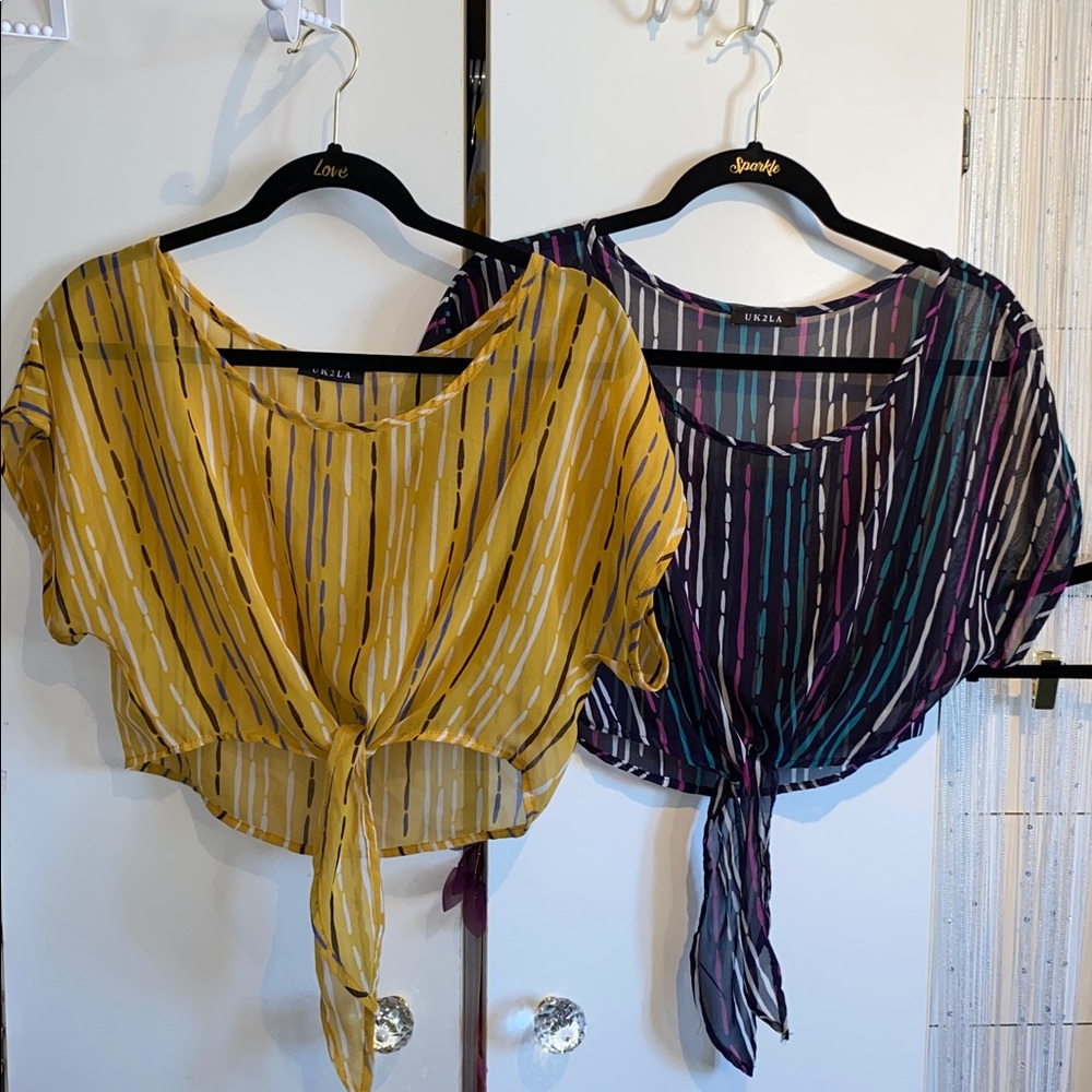 Set of 2 Striped Blouses with Ties